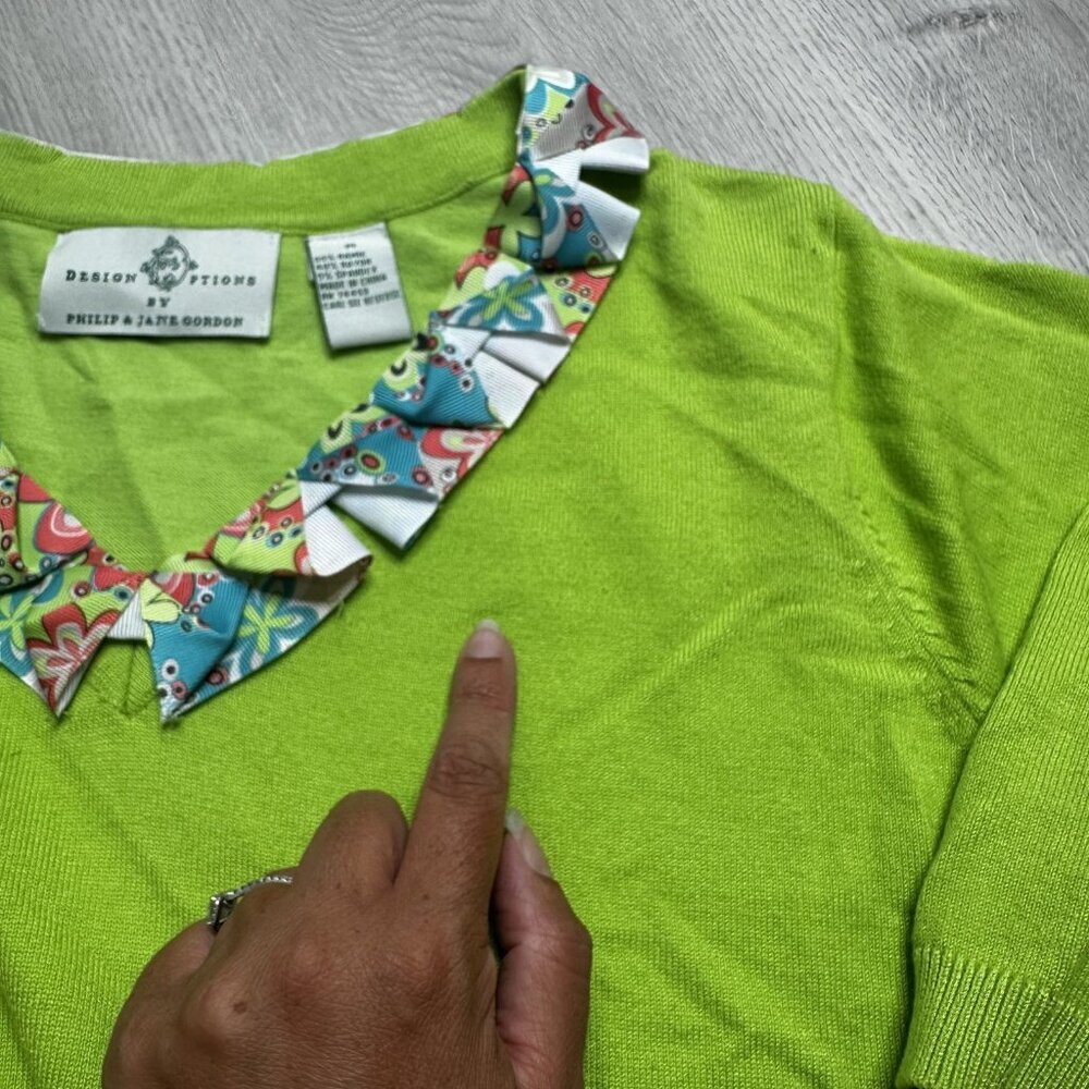 Design‎ Options Philip Jane Gordon Sweater Medium Floral Collar Short Sleeve - Picture 7 of 10
